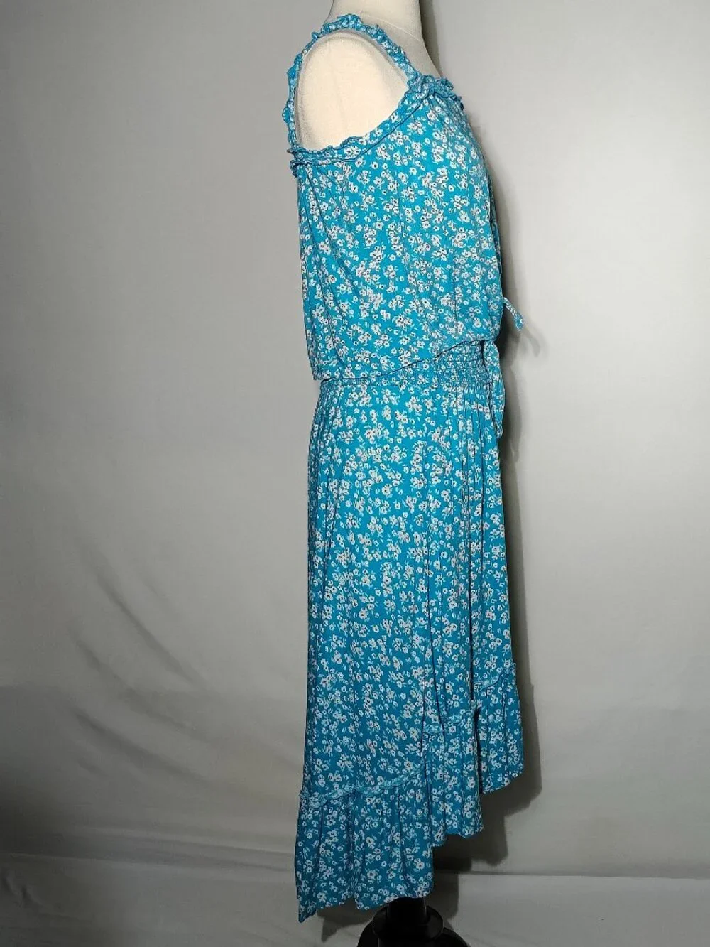 SO Authentic American Heritage Turquoise Floral Tie Front Ruffle Sundress Size L